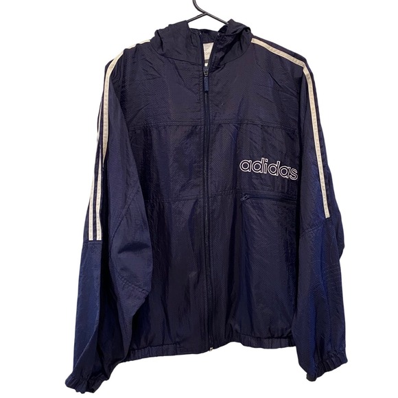 adidas Other - Vintage Adidas Mens Medium Navy Blue Ripstop Hooded Windbreaker Jacket 90s